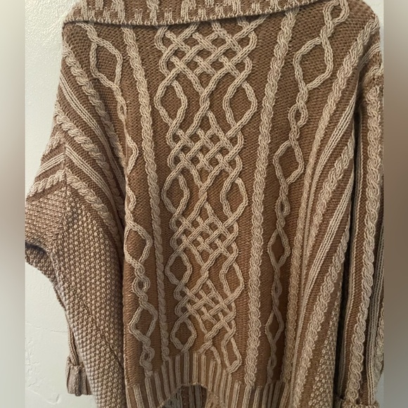 Aran Crafts Merino Wool Cable Knit Sweater - Tan and Cream - Picture 6 of 6
